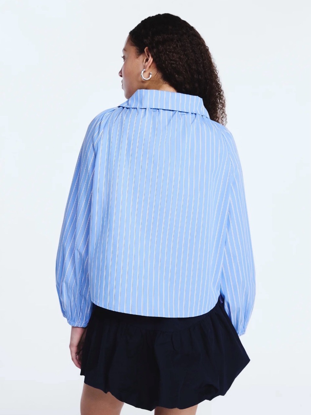 Free Assembly Ruffle Tie Neck Cotton Top with Long Puff Sleeve NWT - Picture 5 of 8